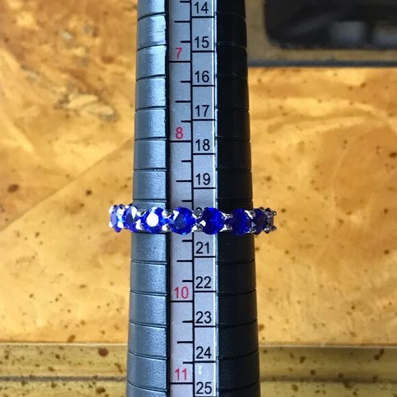 Natural Blue Spinel Sterling Silver Eternity Ring Size 9 - Picture 7 of 8